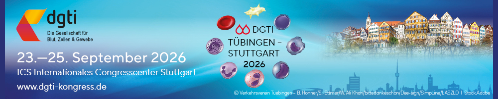 Event banner '59th Annual Meeting of the German Society for Transfusion Medicine and Immunohaematology (DGTI)', 23–25 September 2026, Stuttgart/DE