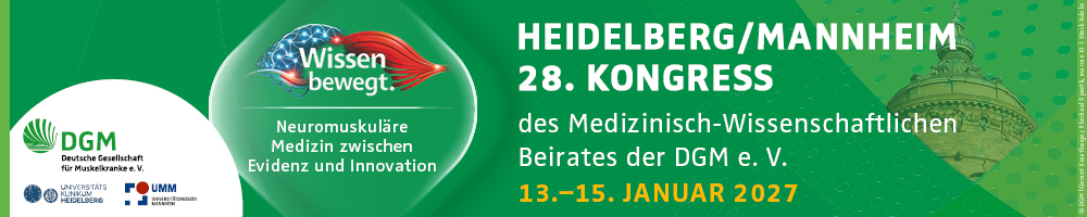 Veranstaltungsbanner "28. Kongress des Medizinisch-Wissenschaftlichen Beirates der Deutschen Gesellschaft für Muskelkranke (DGM) e.V. ", 13.-15. Januar 2027, Mannheim