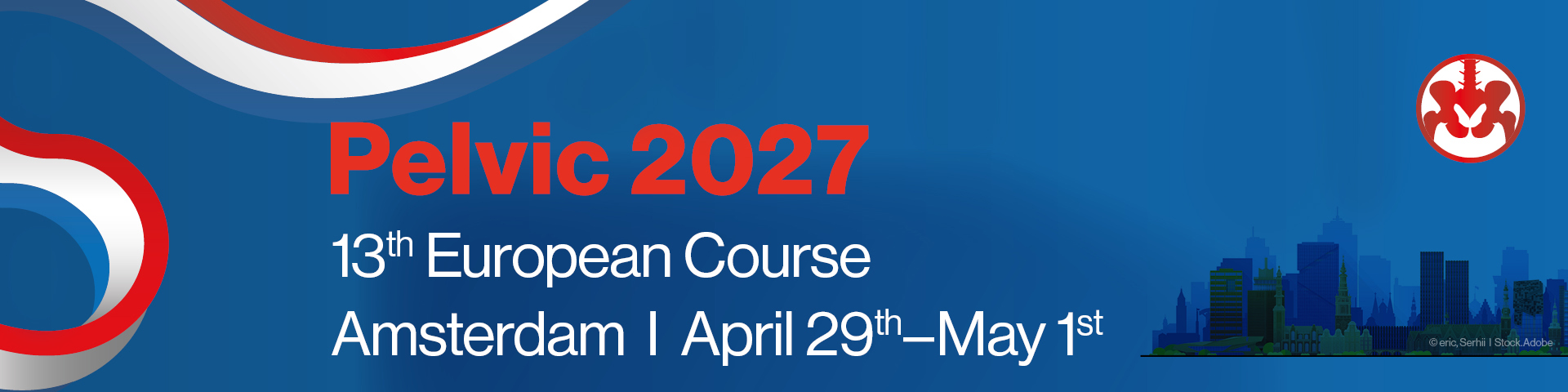 Event banner '13th European Pelvic Course', 29 April–01 May 2027, Amsterdam/NL