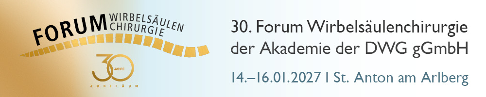 Veranstaltungsbanner "30. Forum Wirbelsäulenchirurgie der Akademie der DWG gGmbH", 14.-16. Januar 2027, St. Anton am Arlberg/AT